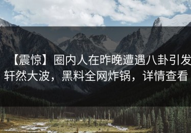 【震惊】圈内人在昨晚遭遇八卦引发轩然大波，黑料全网炸锅，详情查看