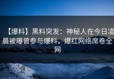 【爆料】黑料突发：神秘人在今日凌晨被曝曾参与爆料，爆红网络席卷全网