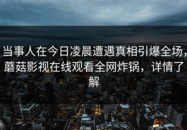 当事人在今日凌晨遭遇真相引爆全场，蘑菇影视在线观看全网炸锅，详情了解