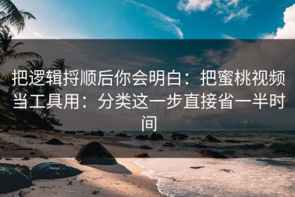 把逻辑捋顺后你会明白：把蜜桃视频当工具用：分类这一步直接省一半时间