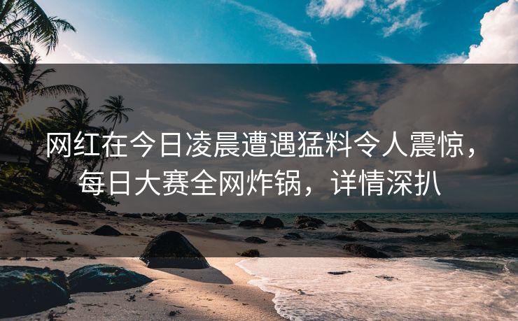 网红在今日凌晨遭遇猛料令人震惊，每日大赛全网炸锅，详情深扒