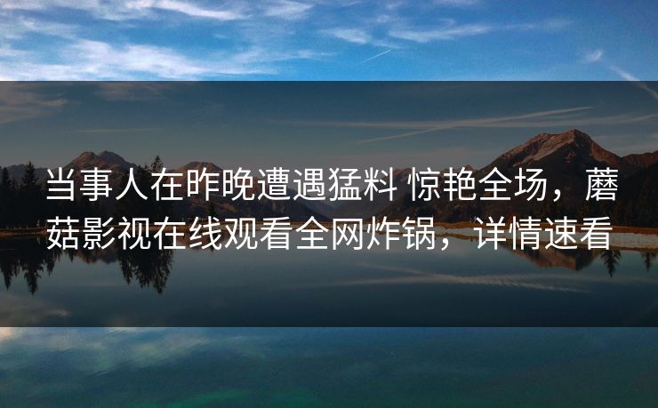 当事人在昨晚遭遇猛料 惊艳全场，蘑菇影视在线观看全网炸锅，详情速看