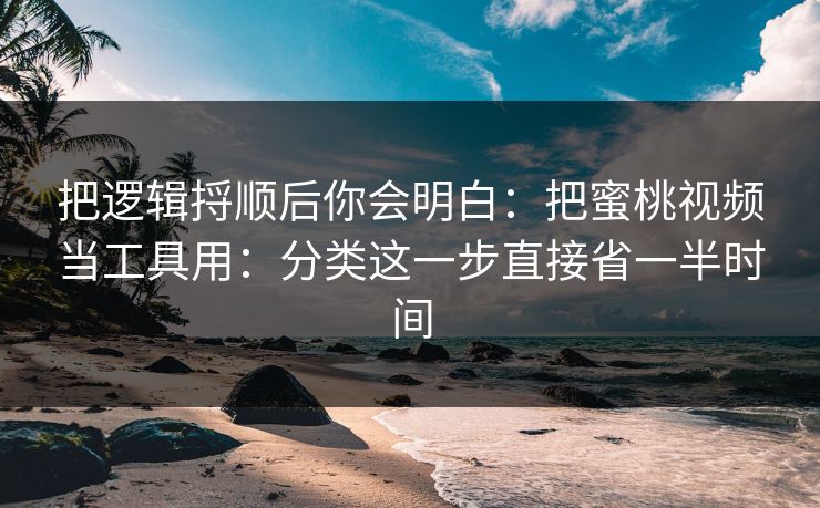 把逻辑捋顺后你会明白：把蜜桃视频当工具用：分类这一步直接省一半时间