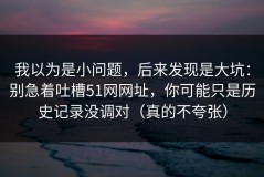 我以为是小问题，后来发现是大坑：别急着吐槽51网网址，你可能只是历史记录没调对（真的不夸张）