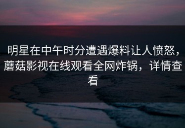 明星在中午时分遭遇爆料让人愤怒，蘑菇影视在线观看全网炸锅，详情查看
