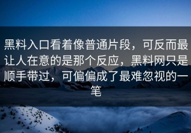 黑料入口看着像普通片段，可反而最让人在意的是那个反应，黑料网只是顺手带过，可偏偏成了最难忽视的一笔