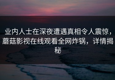 业内人士在深夜遭遇真相令人震惊，蘑菇影视在线观看全网炸锅，详情揭秘