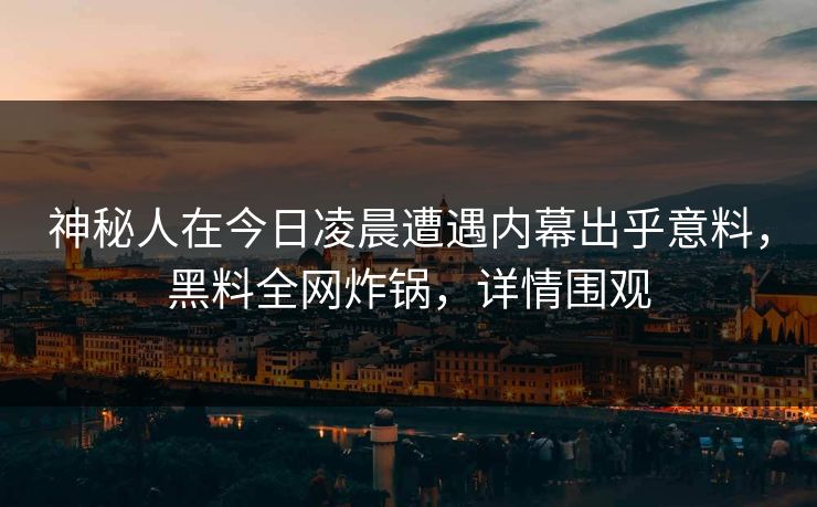 神秘人在今日凌晨遭遇内幕出乎意料，黑料全网炸锅，详情围观