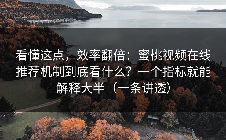 看懂这点，效率翻倍：蜜桃视频在线推荐机制到底看什么？一个指标就能解释大半（一条讲透）